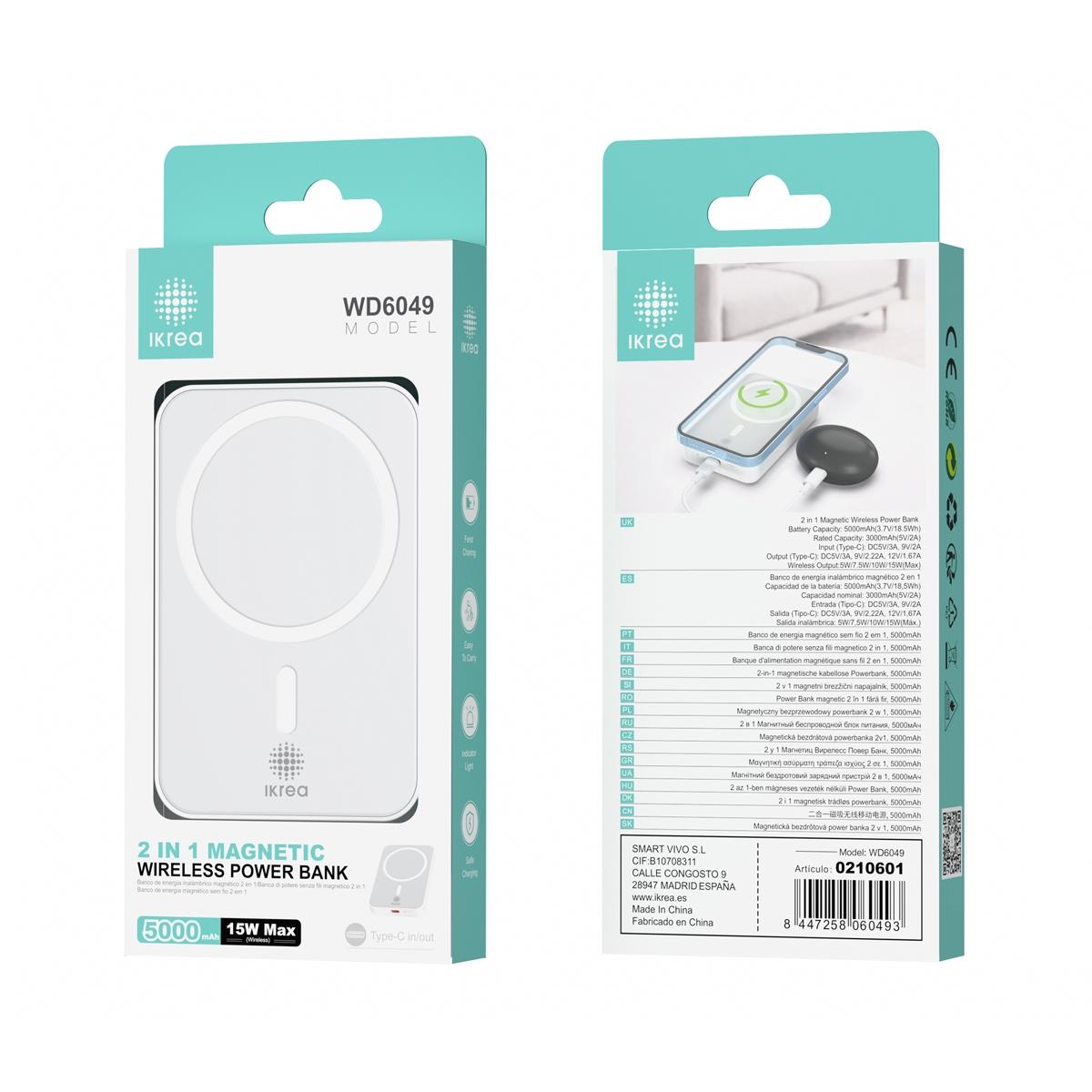 POWER BANK MAGNETICO 2 EN 1 5000MAH 15W MAX BLANCO