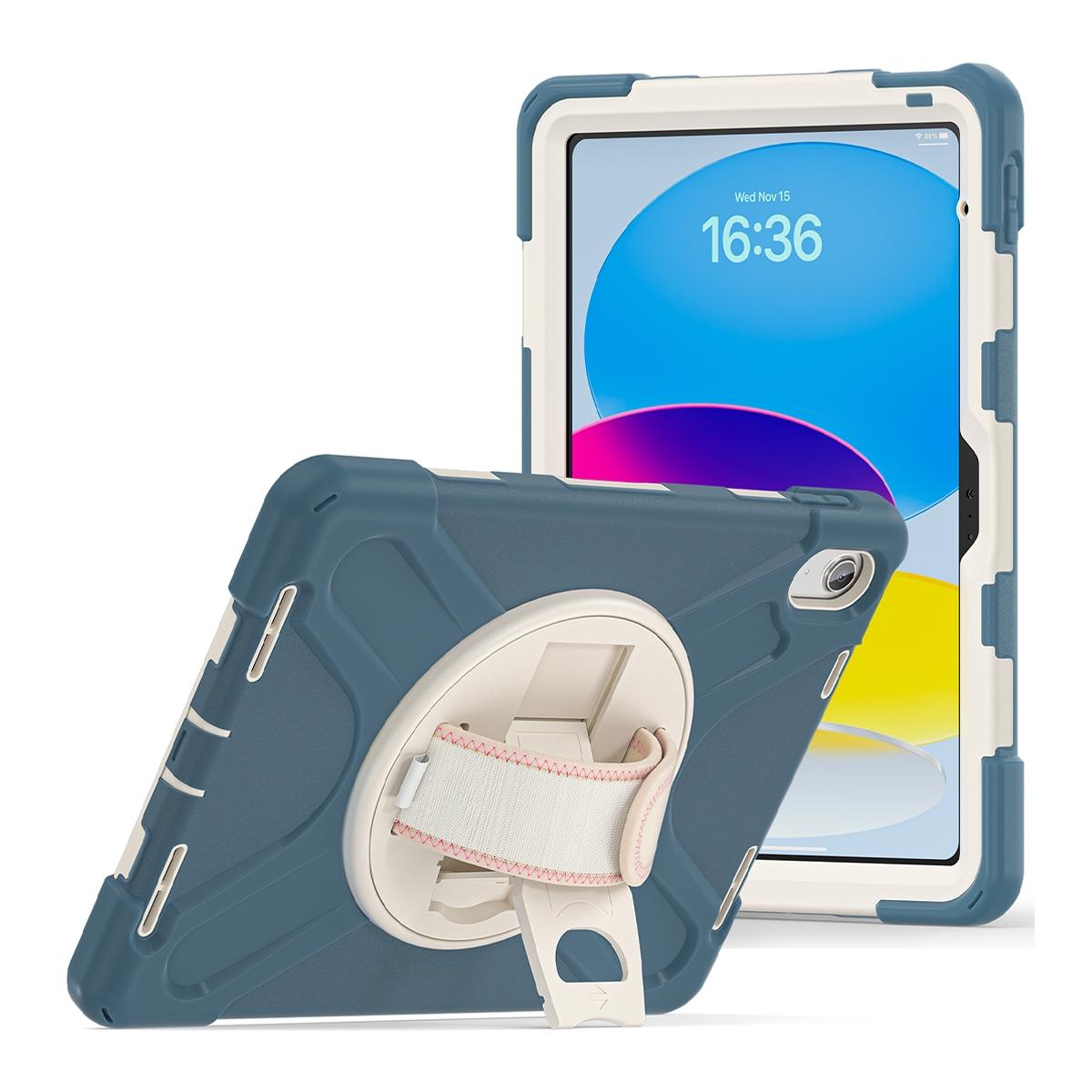 Funda antigolpes 3 en 1 con soporte giratorio 360º y correa de mano ajustable para iPad 10ª gen. 2022 10.9" / iPad 11 2025 - Azul aciano