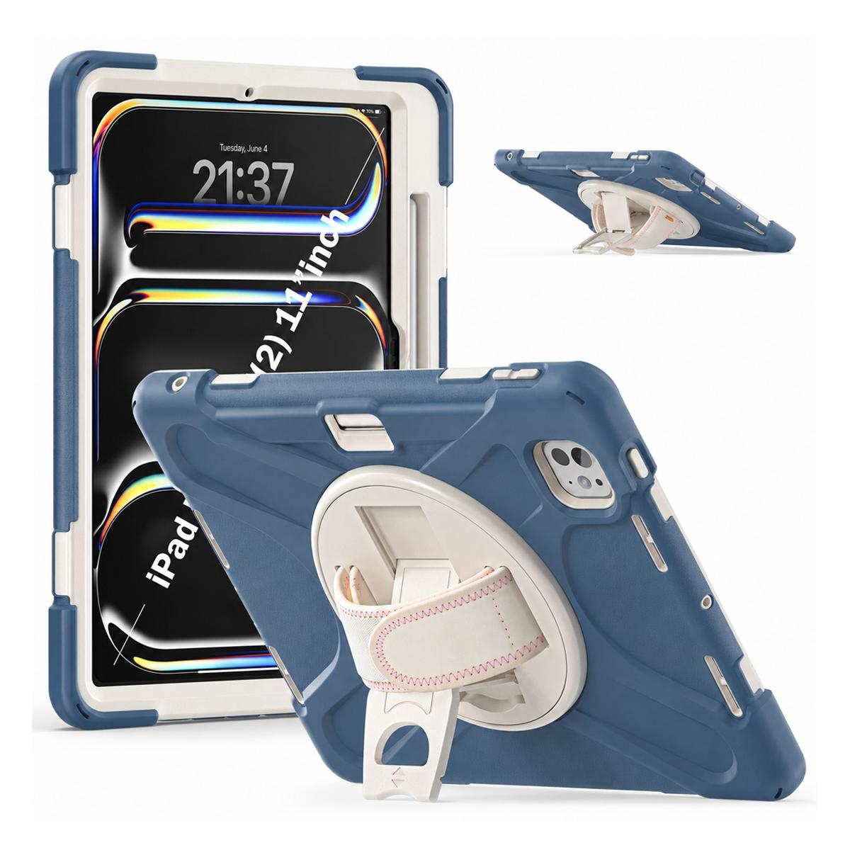 Funda antigolpes 3 en 1 con soporte giratorio 360º y correa de mano ajustable para iPad Pro 11 2024/2025 - Azul aciano
