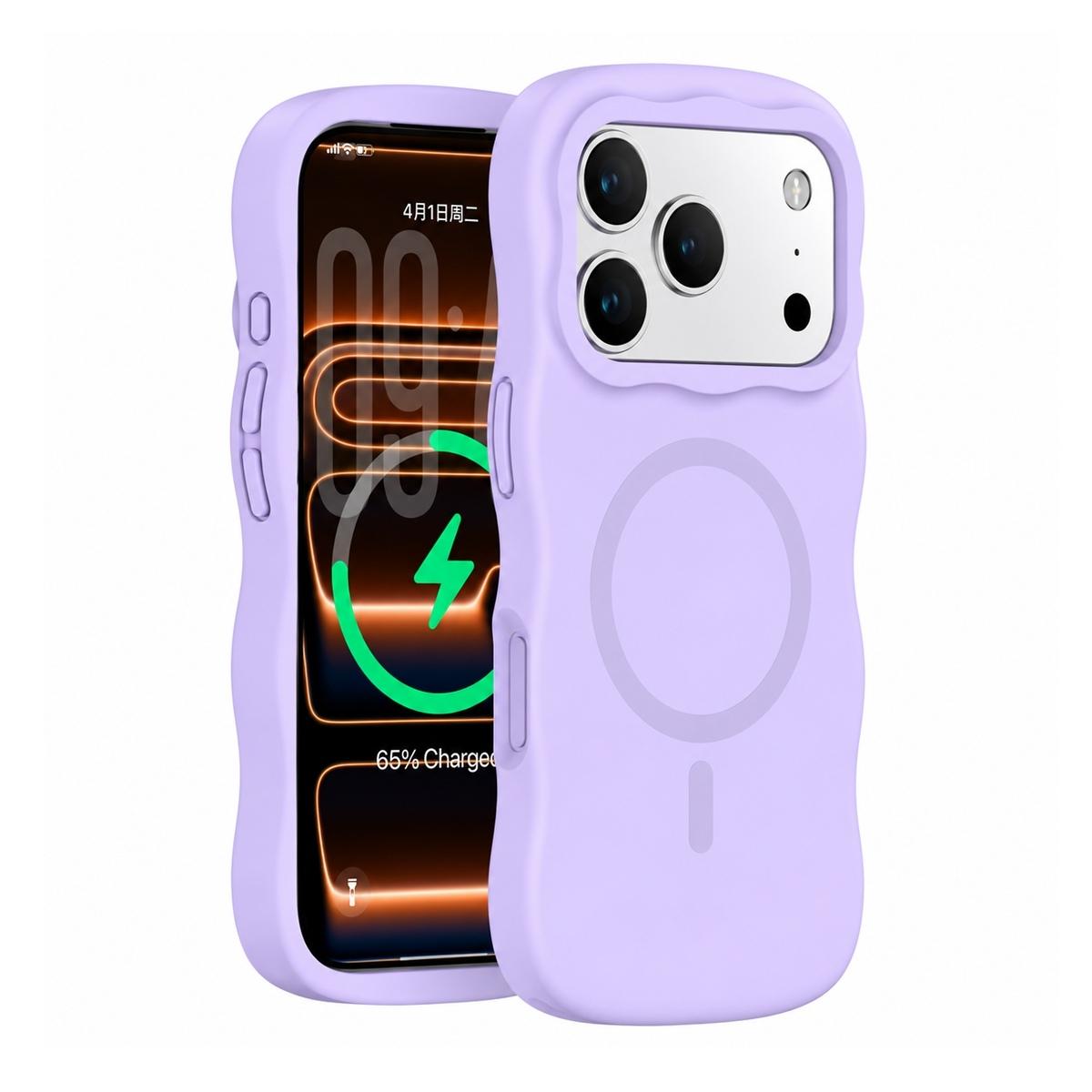Funda magnética ondulada de silicona para iPhone 18 Pro Max - Morada