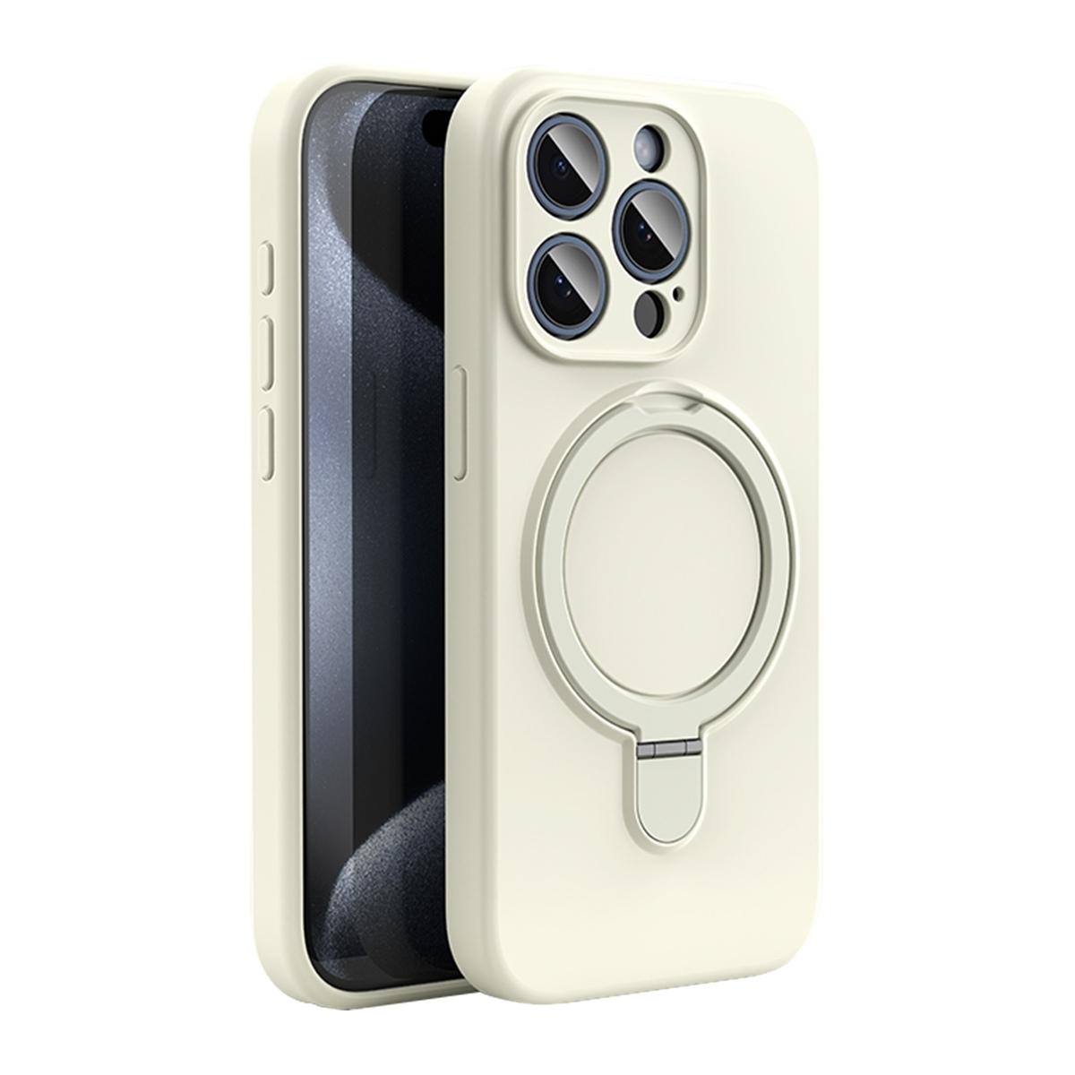 Funda de silicona con soporte anillo para iPhone 18 Pro - Blanca