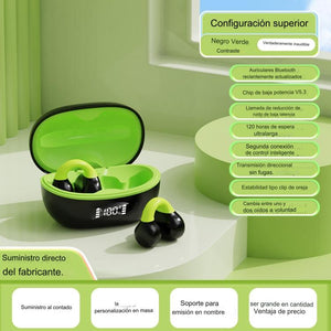 Auricular Bluetooth con clip y pantalla digital binaural de negocios con compartimento de carga (negro + verde)