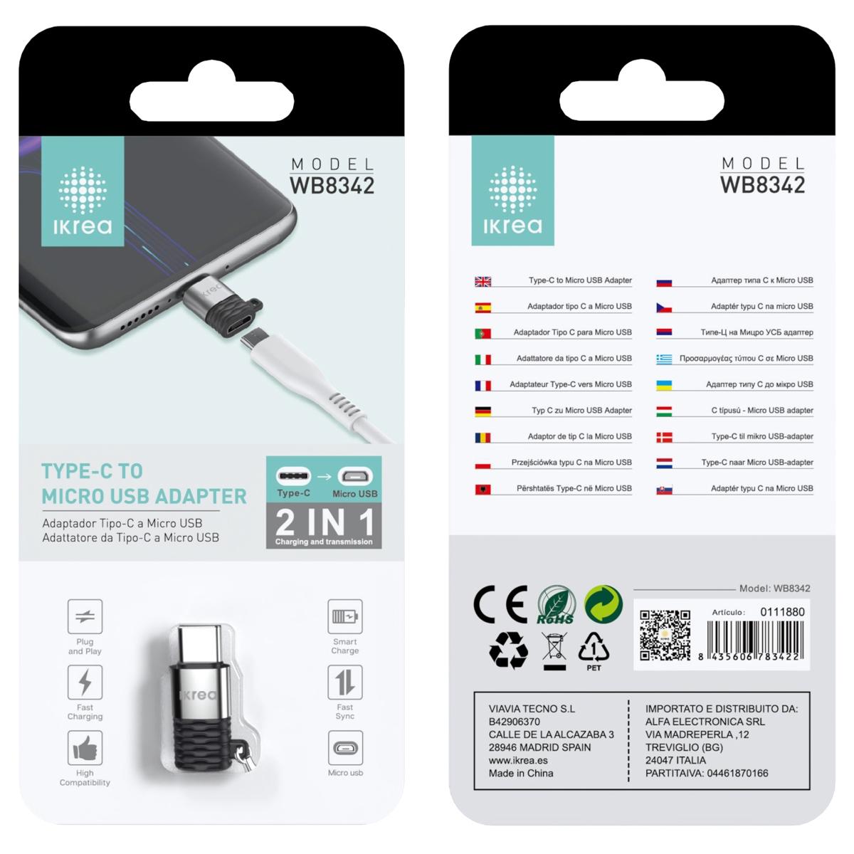 Ikrea WB8342 Adaptador Type-C a Micro USB Plata