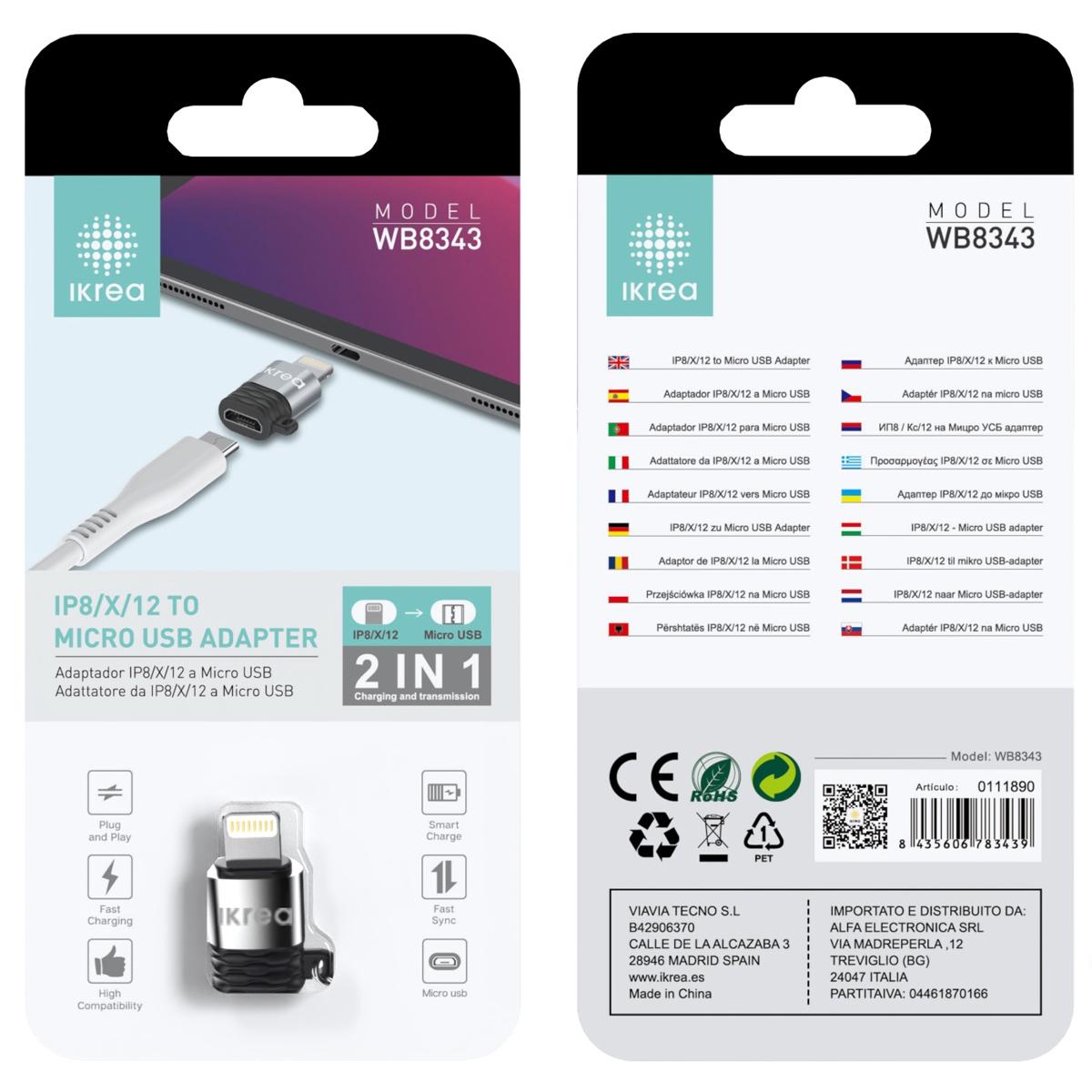 Ikrea WB8343 Adaptador Lightning a Micro USB Plata