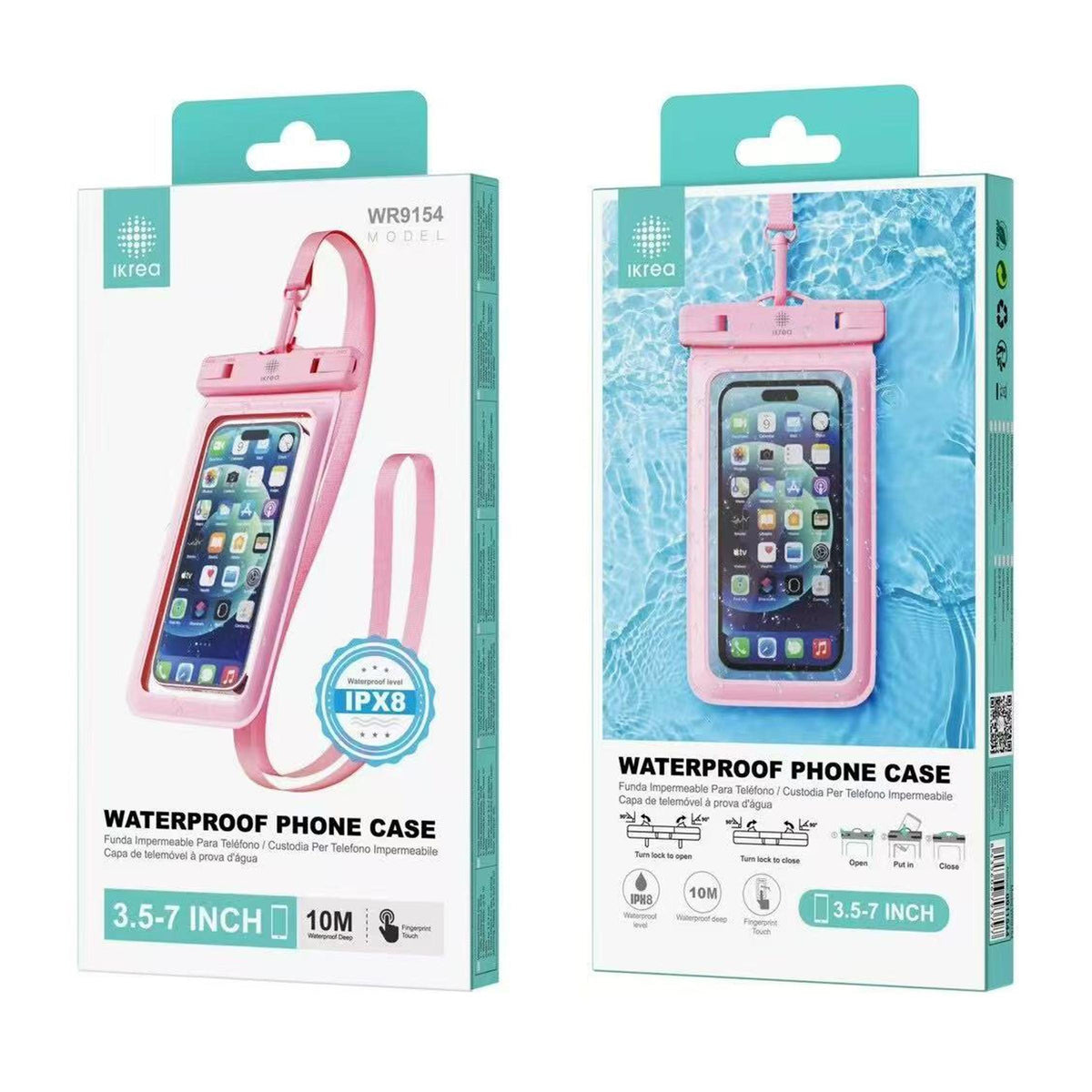 Funda impermeable con correa para móvil - Rosa