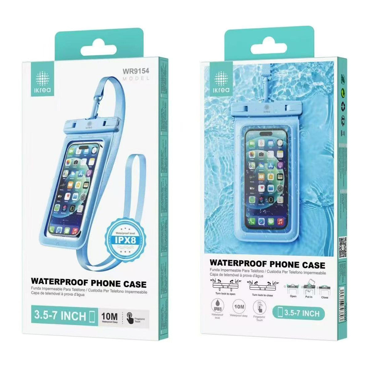 Funda impermeable con correa para móvil - Azul