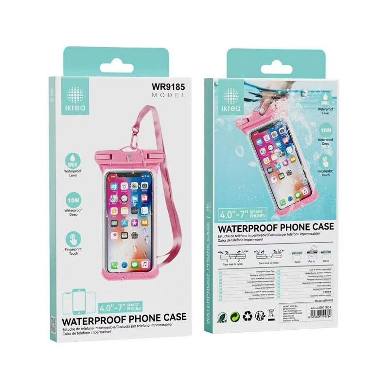Funda impermeable IPX8 con correa para móvil de 4" a 7" - Rosa