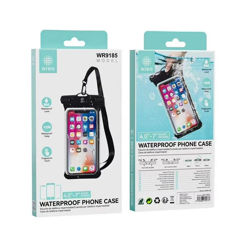 Funda impermeable IPX8 con correa para móvil de 4" a 7" - Negro