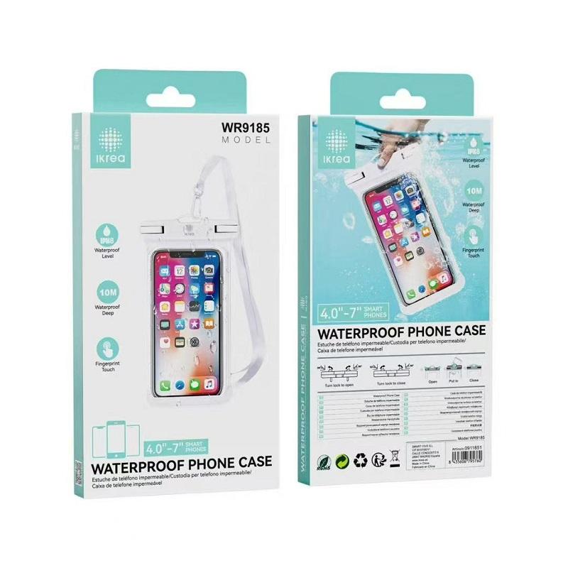 Funda impermeable IPX8 con correa para móvil de 4" a 7" - Blanco