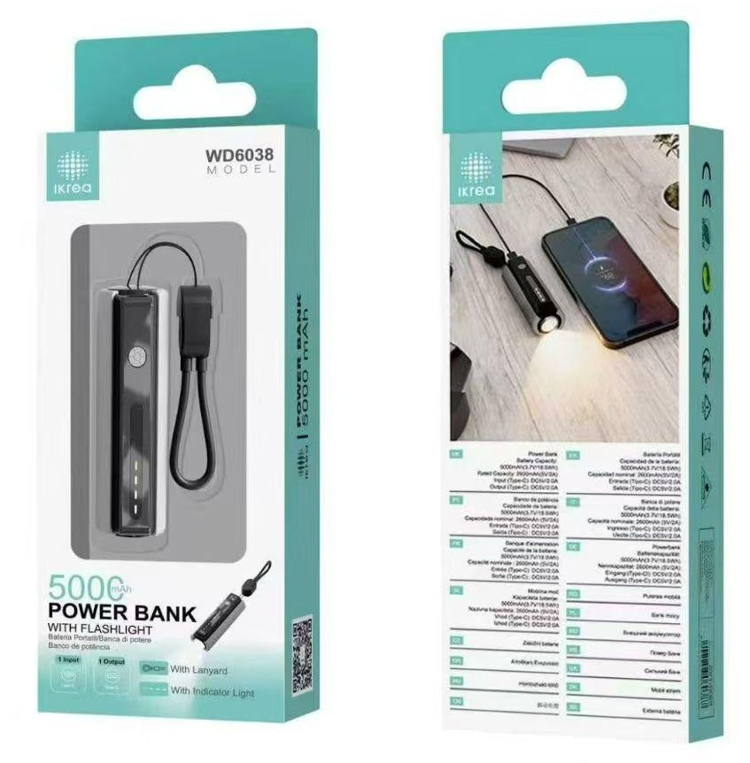 Power Bank Ikrea 5000 mAh con Linterna y Colgante