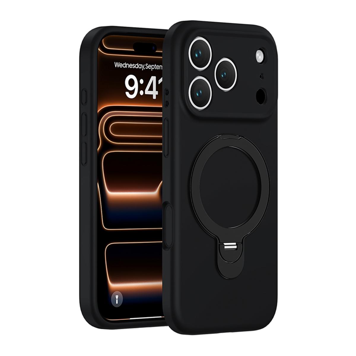 Funda premium de silicona líquida con soporte anillo para iPhone 17 - Negro
