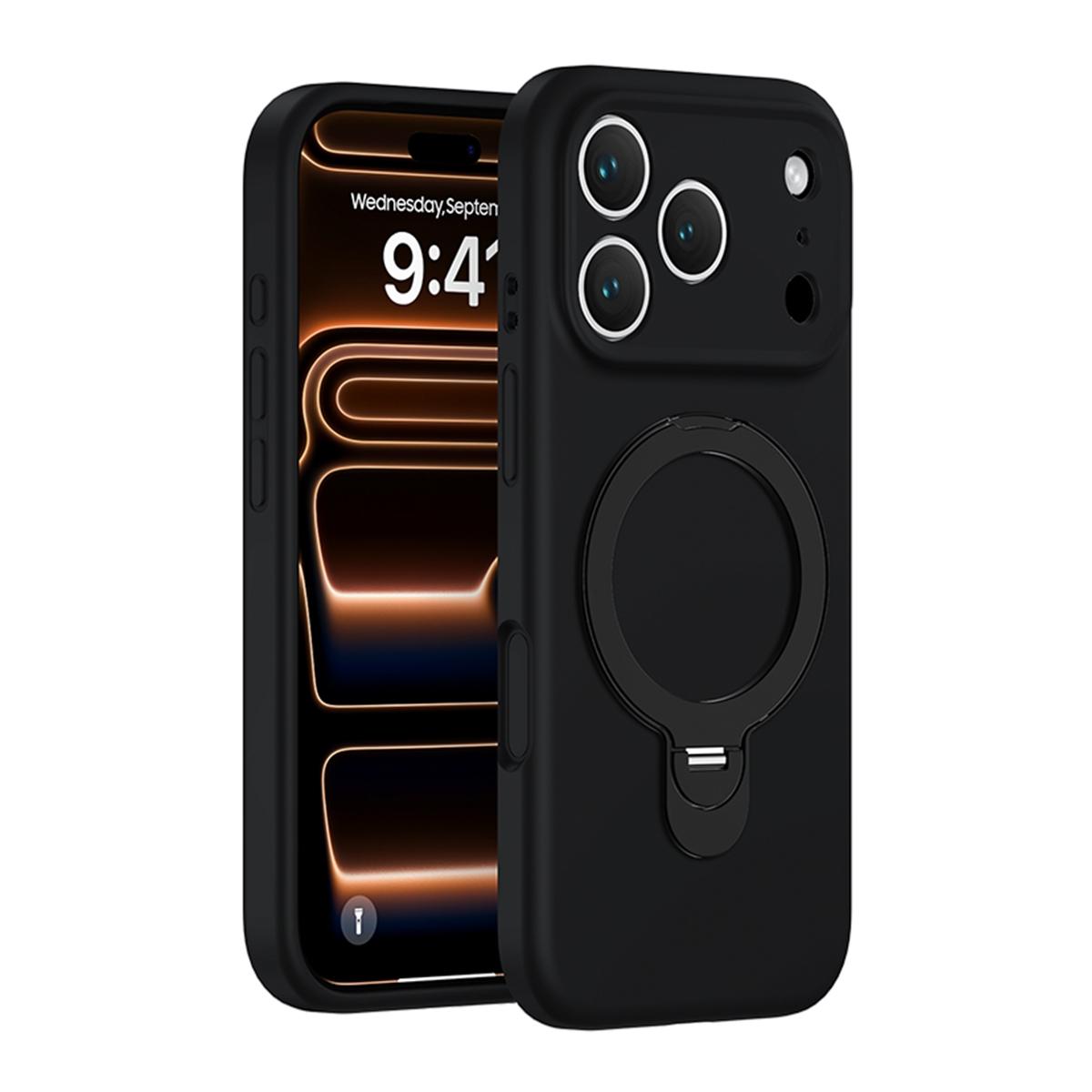 Funda premium de silicona líquida con soporte anillo para iPhone 17 Pro - Negro