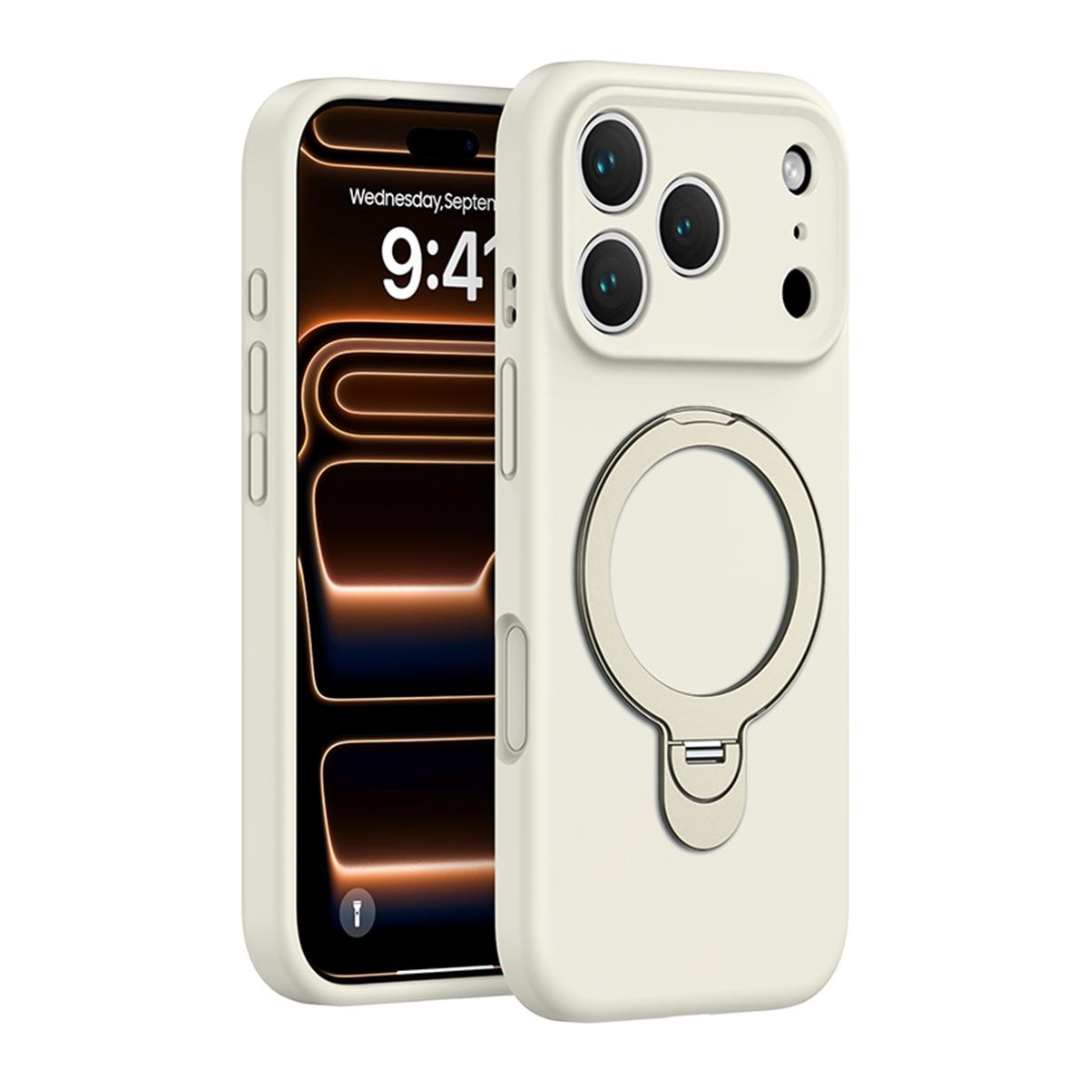 Funda premium de silicona líquida con soporte anillo para iPhone 17 Pro - Blanco