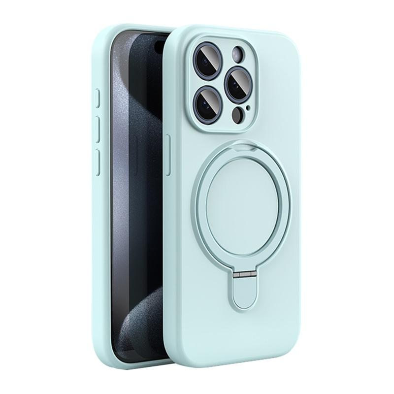Funda de silicona con soporte anillo para iPhone 16 Pro - Azul cielo