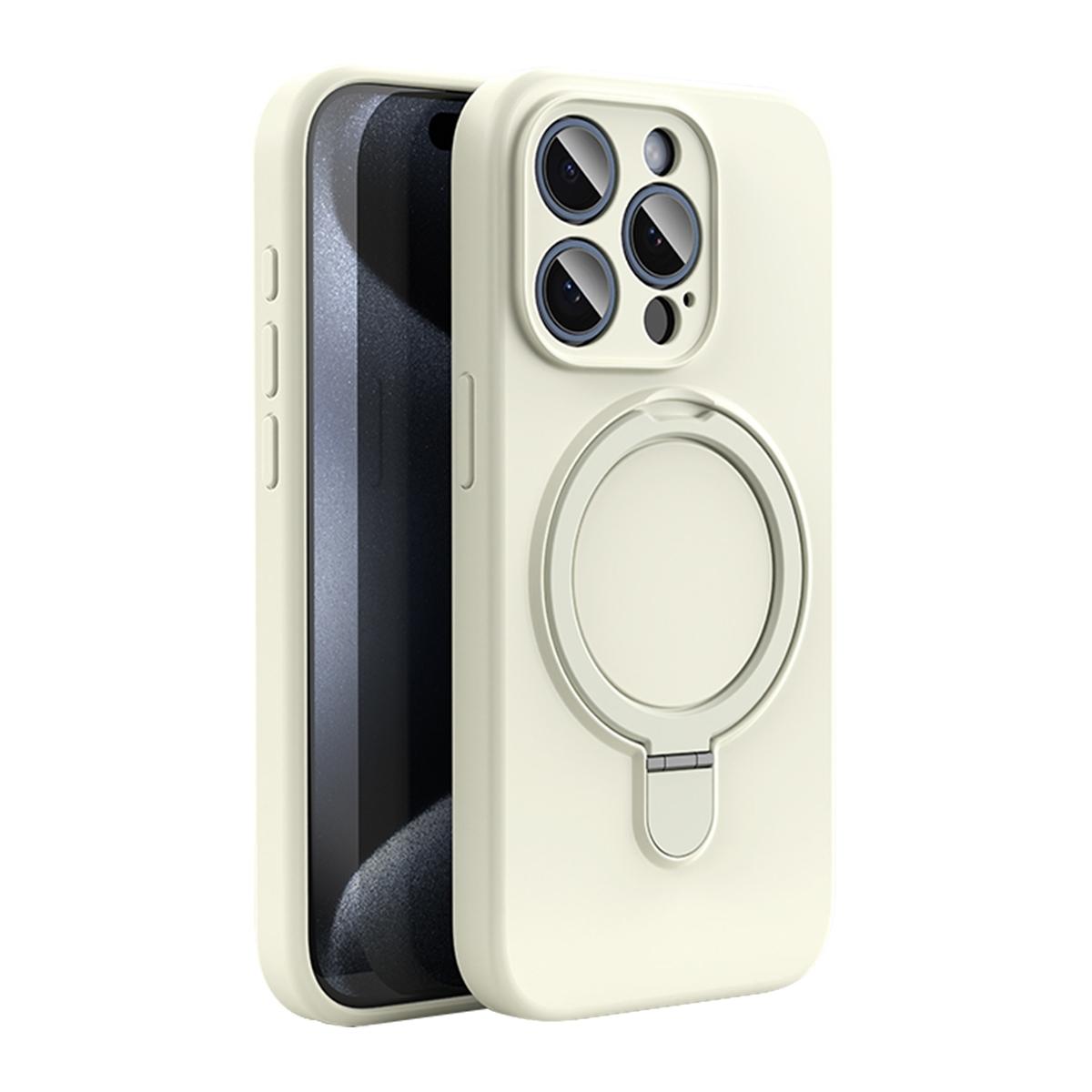 Funda de silicona con soporte anillo para iPhone 16 Pro - Blanco