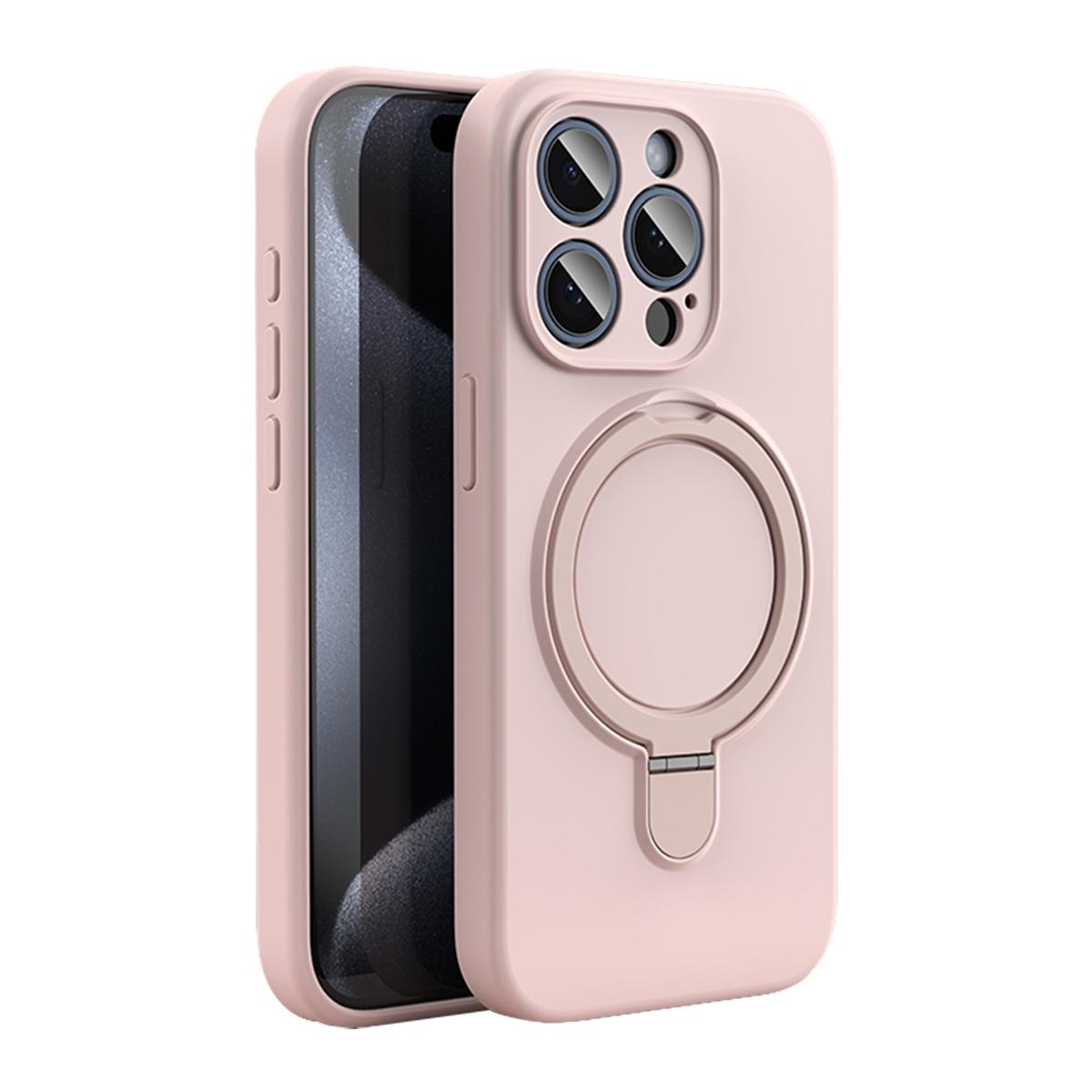 Funda de silicona con soporte anillo para iPhone 16 Pro - Rosa