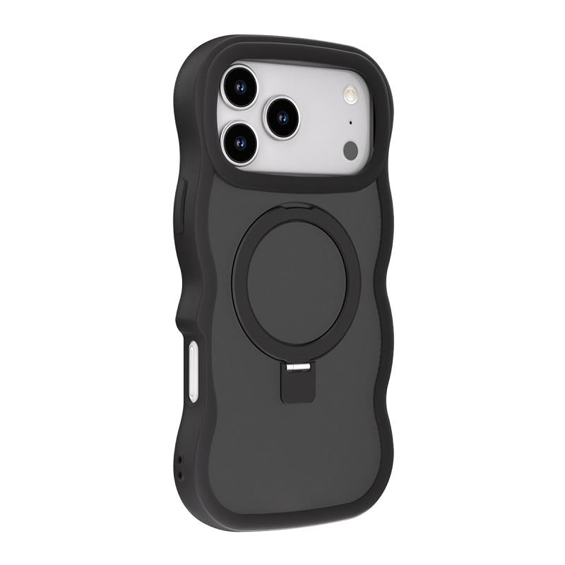 Funda ondulada con soporte anillo para iPhone 17 - Negra