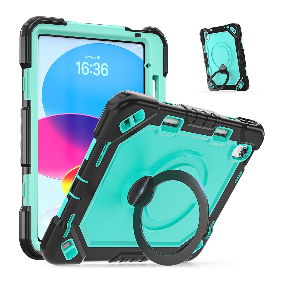 Funda antigolpes premium con soporte giratorio 360º para iPad 10ª gen. 2022 10.9" / iPad 11 2025 - Negra y verde menta