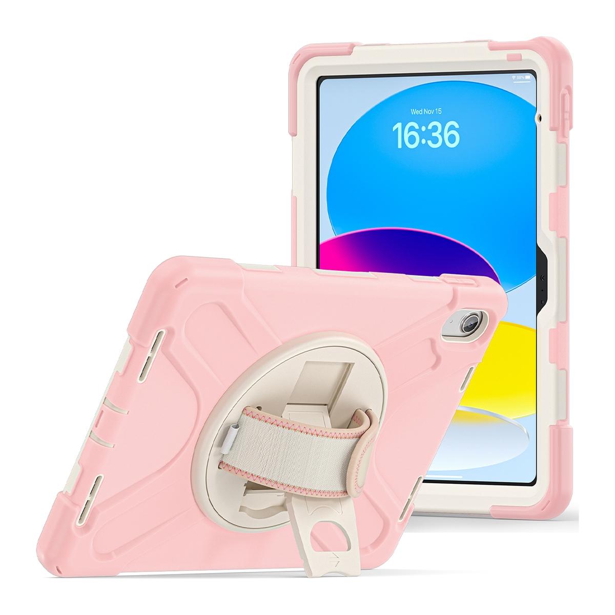 Funda antigolpes 3 en 1 con soporte giratorio 360º y correa de mano ajustable para iPad 10ª gen. 2022 10.9" / iPad 11 2025 - Rosa