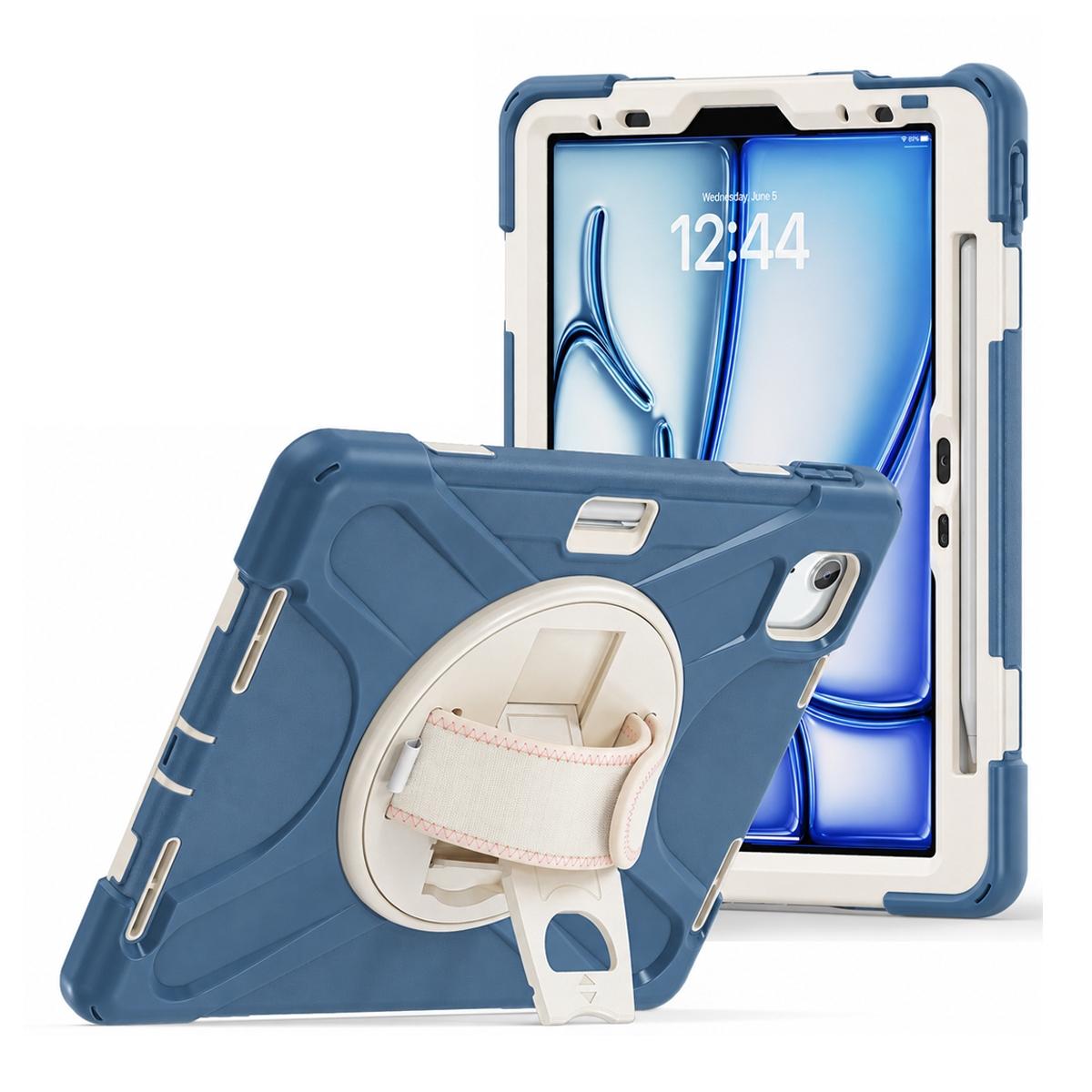 Funda antigolpes 3 en 1 con soporte giratorio 360º y correa de mano ajustable para iPad Air 11 2024/2025/2026 / iPad Pro 11 2018-2022 / iPad Air 4/5 10.9 - Azul aciano