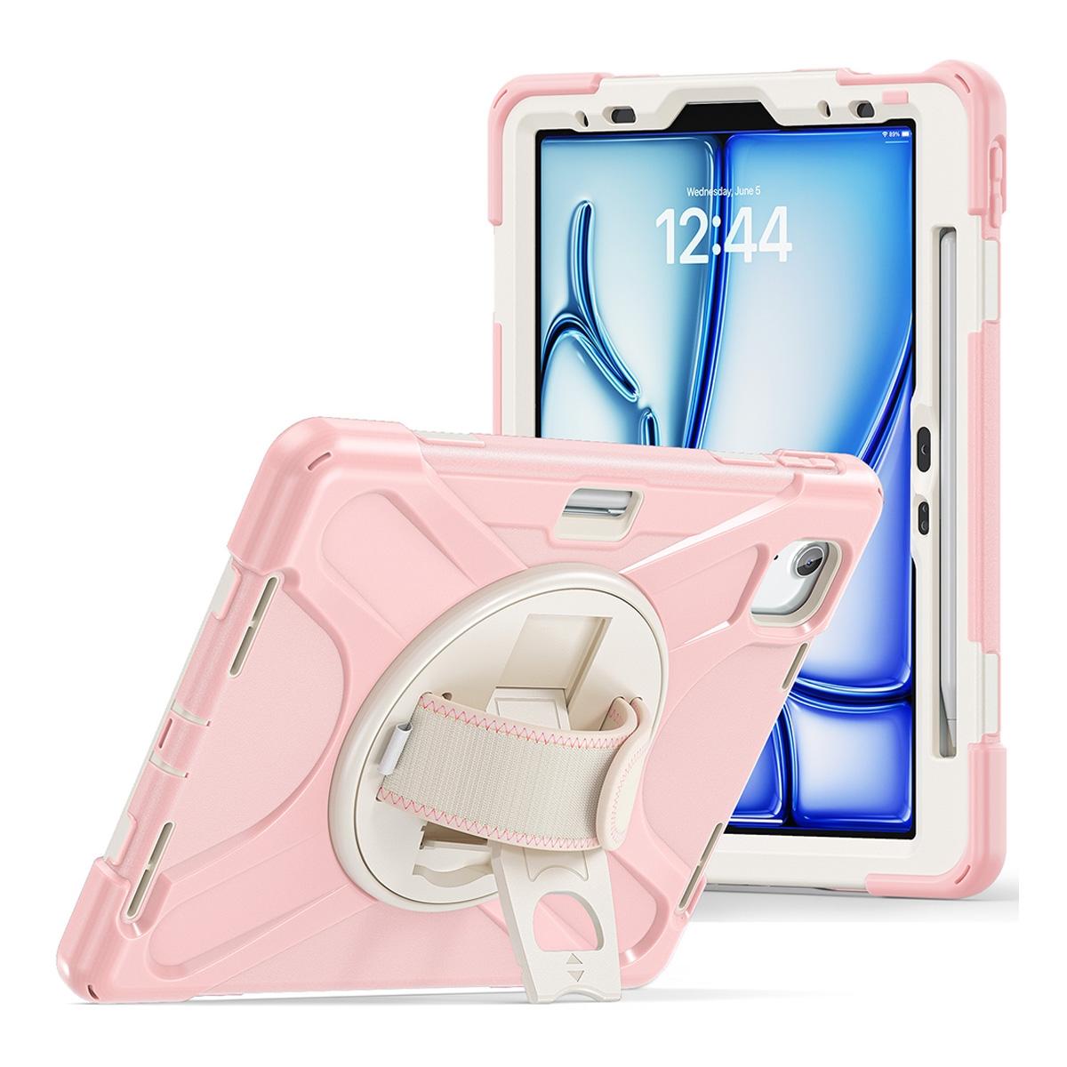 Funda antigolpes 3 en 1 con soporte giratorio 360º y correa de mano ajustable para iPad Air 11 2024/2025/2026 / iPad Pro 11 2018-2022 / iPad Air 4/5 10.9 - Rosa