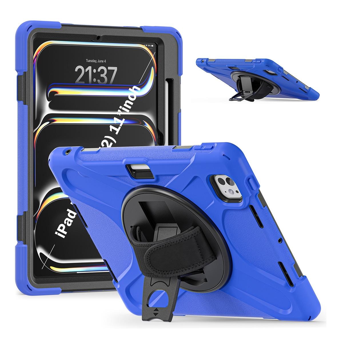 Funda antigolpes 3 en 1 con soporte giratorio 360º y correa de mano ajustable para iPad Pro 11 2024/2025 - Azul