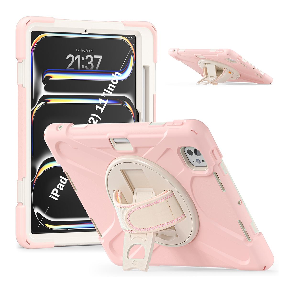 Funda antigolpes 3 en 1 con soporte giratorio 360º y correa de mano ajustable para iPad Pro 11 2024/2025 - Rosa