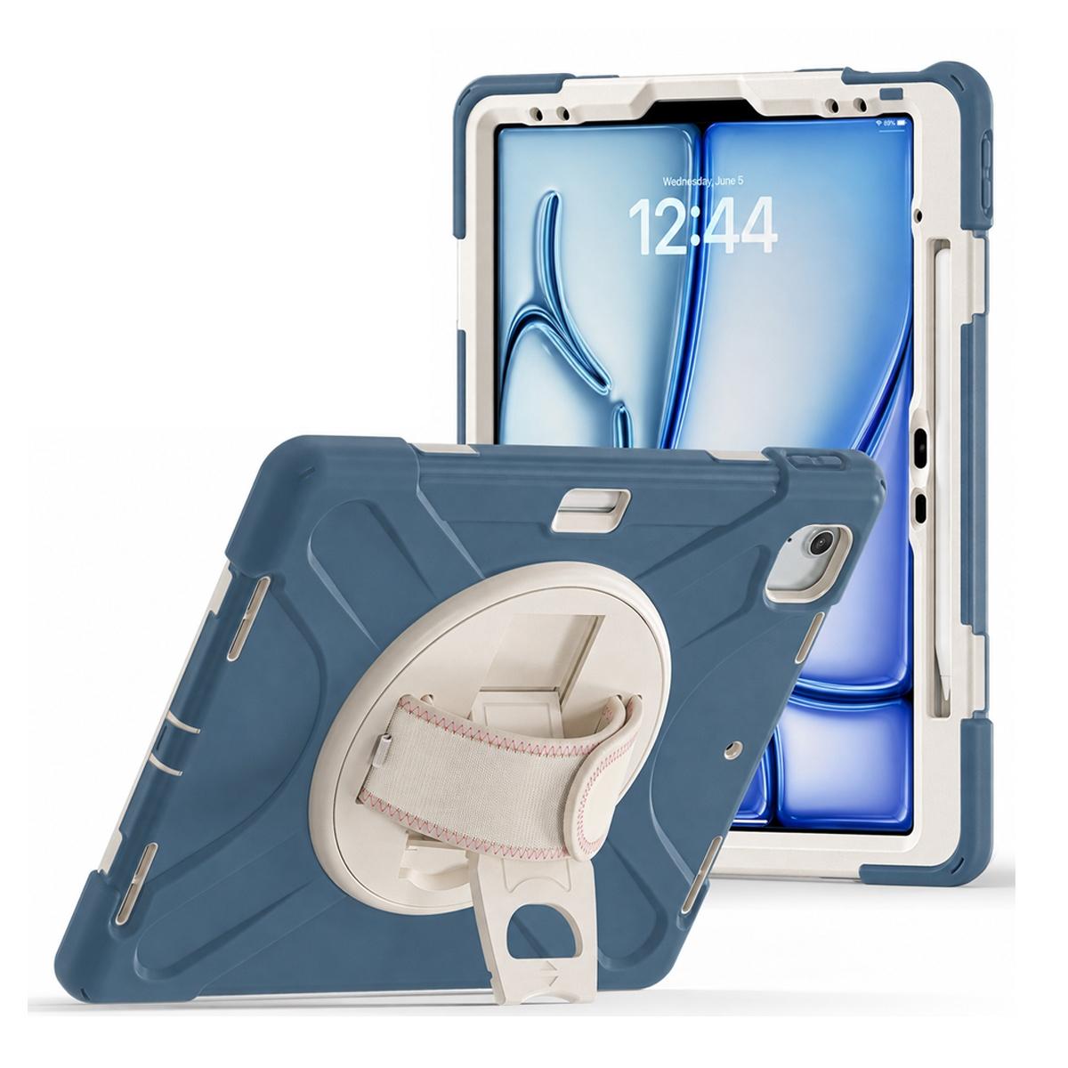 Funda antigolpes 3 en 1 con soporte giratorio 360º y correa de mano ajustable para iPad Air 13 2024/2025/2026 / iPad Pro 12.9 2018-2022 - Azul aciano
