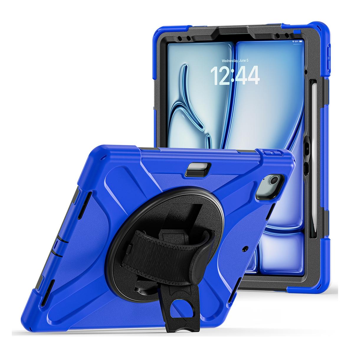 Funda antigolpes 3 en 1 con soporte giratorio 360º y correa de mano ajustable para iPad Air 13 2024/2025/2026 / iPad Pro 12.9 2018-2022 - Azul