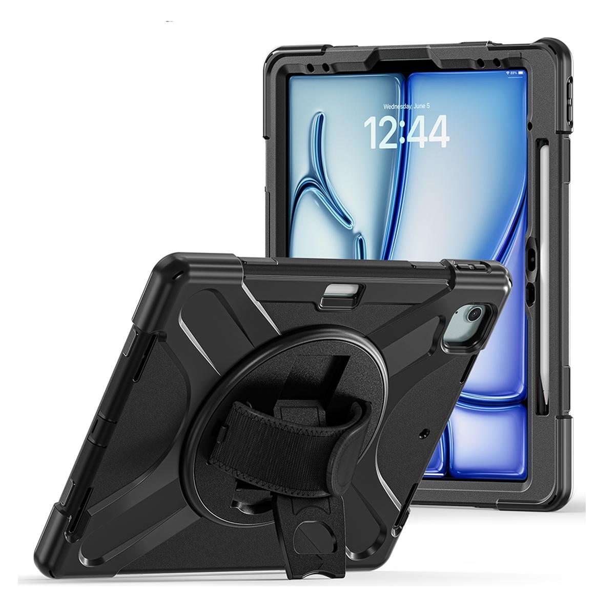 Funda antigolpes 3 en 1 con soporte giratorio 360º y correa de mano ajustable para iPad Air 13 2024/2025/2026 / iPad Pro 12.9 2018-2022 - Negra