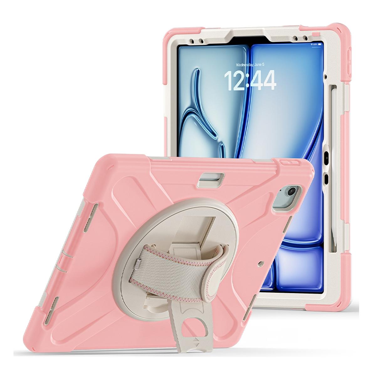Funda antigolpes 3 en 1 con soporte giratorio 360º y correa de mano ajustable para iPad Air 13 2024/2025/2026 / iPad Pro 12.9 2018-2022 - Rosa