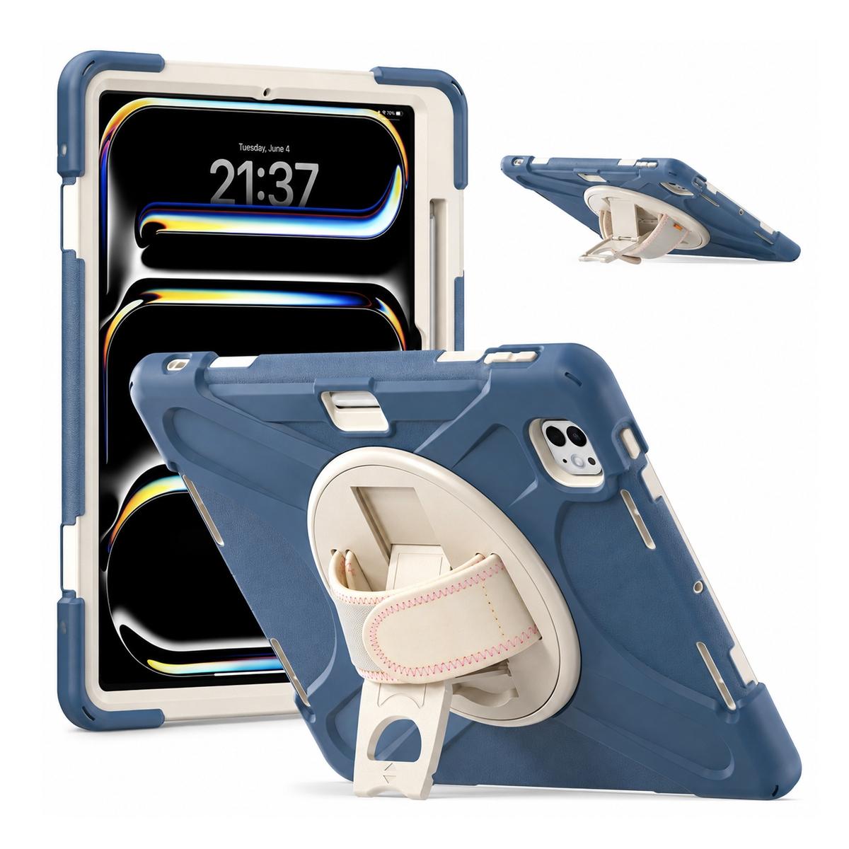 Funda antigolpes 3 en 1 con soporte giratorio 360º y correa de mano ajustable para iPad Pro 13 2024/2025 - Azul aciano