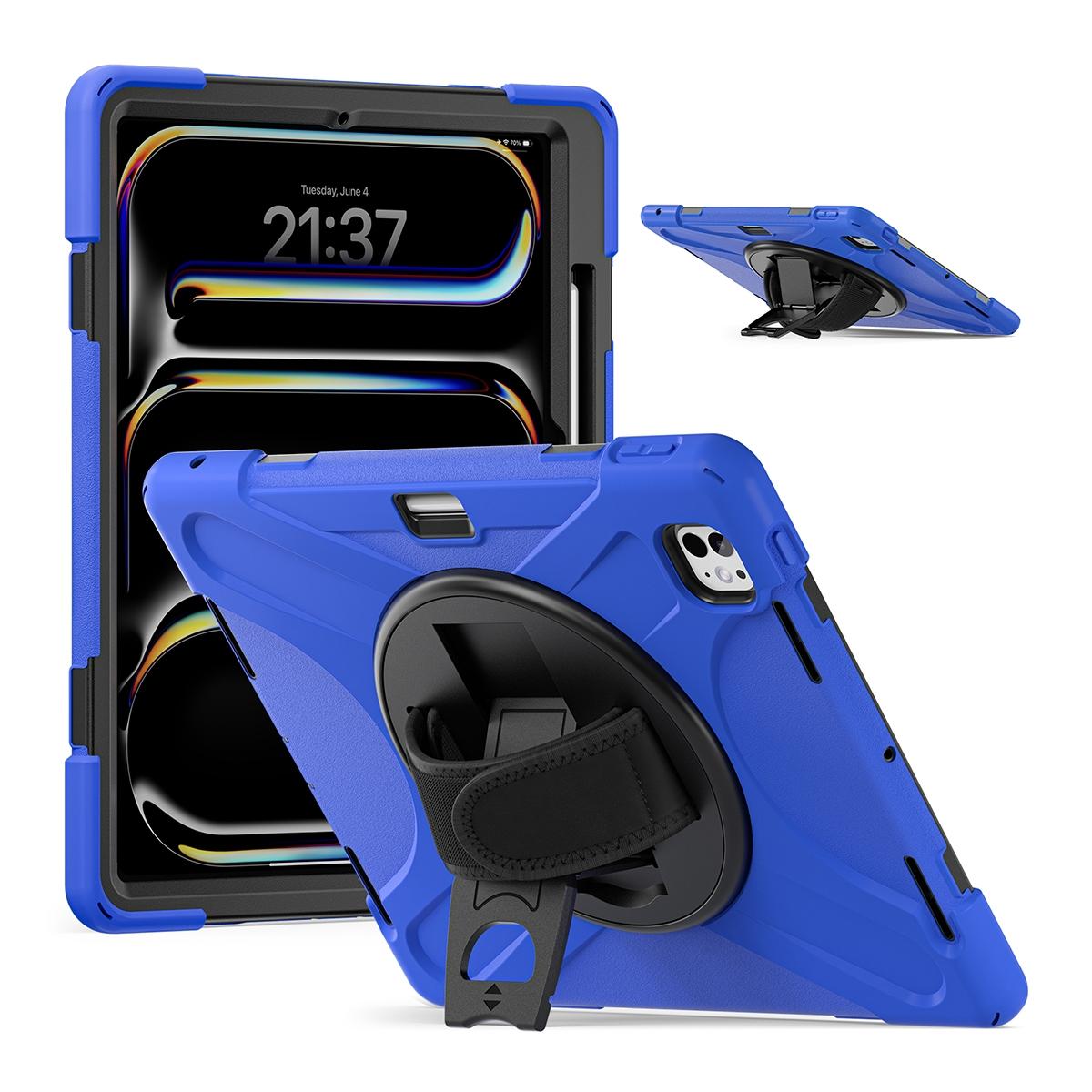 Funda antigolpes 3 en 1 con soporte giratorio 360º y correa de mano ajustable para iPad Pro 13 2024/2025 - Azul