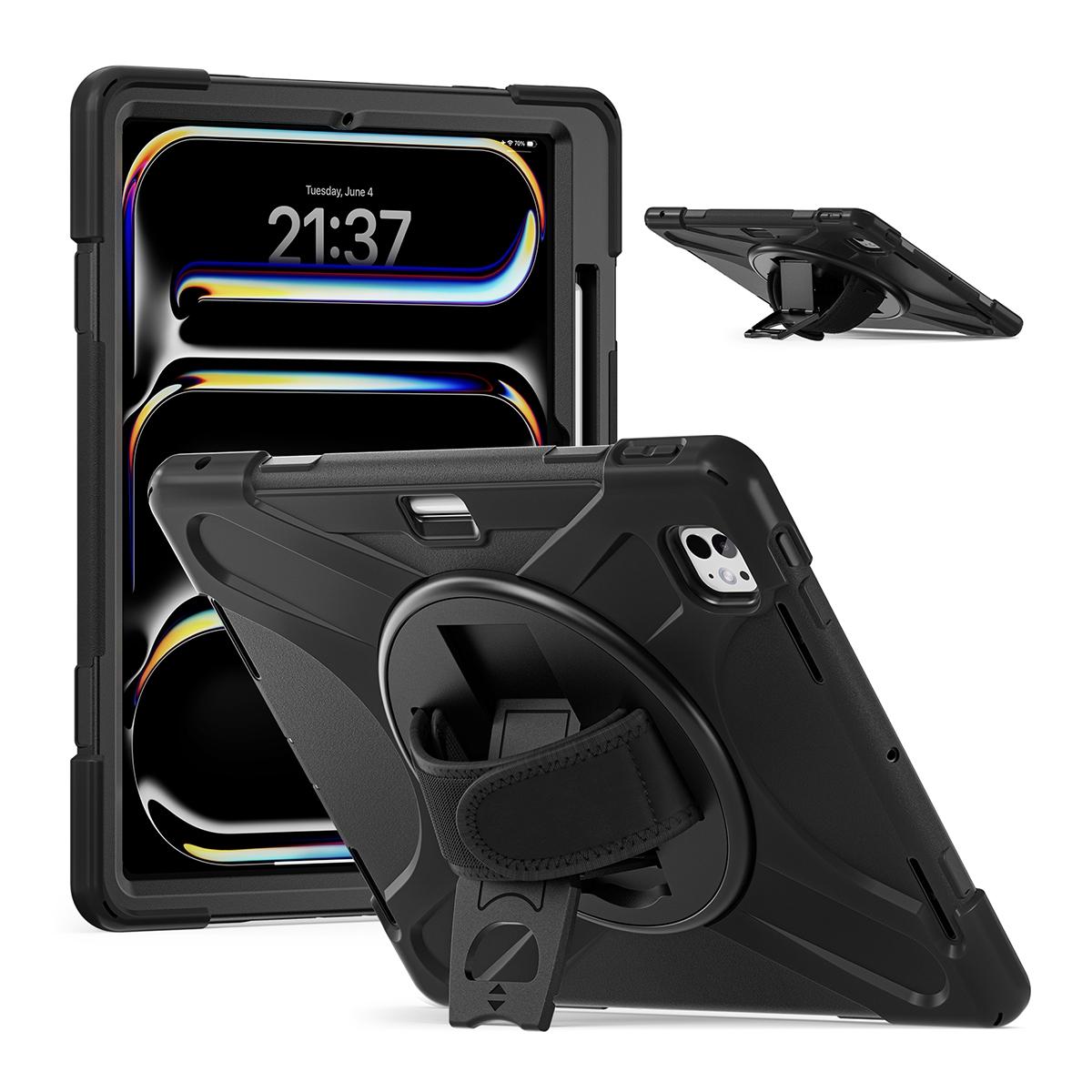 Funda antigolpes 3 en 1 con soporte giratorio 360º y correa de mano ajustable para iPad Pro 13 2024/2025 - Negra
