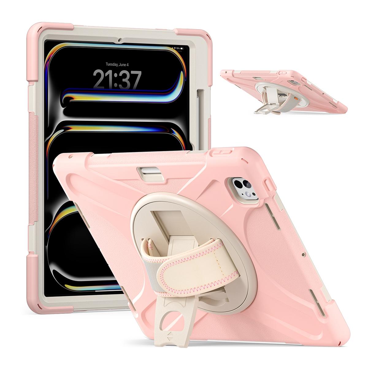 Funda antigolpes 3 en 1 con soporte giratorio 360º y correa de mano ajustable para iPad Pro 13 2024/2025 - Rosa