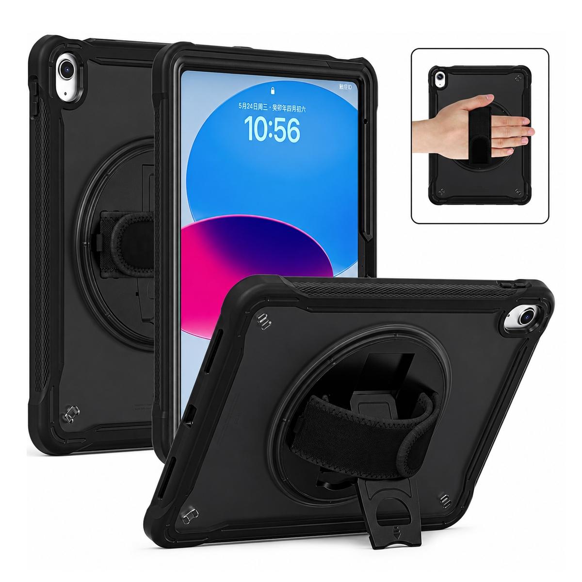 Funda 2 en 1 con soporte giratorio 360º y banda de mano para iPad 10ª gen. 2022 10.9" / iPad 11 2025 - Negra