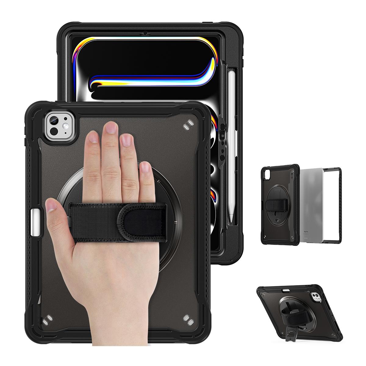 Funda 2 en 1 con soporte giratorio 360º y banda de mano para iPad Pro 11 2024/2025 - Negra
