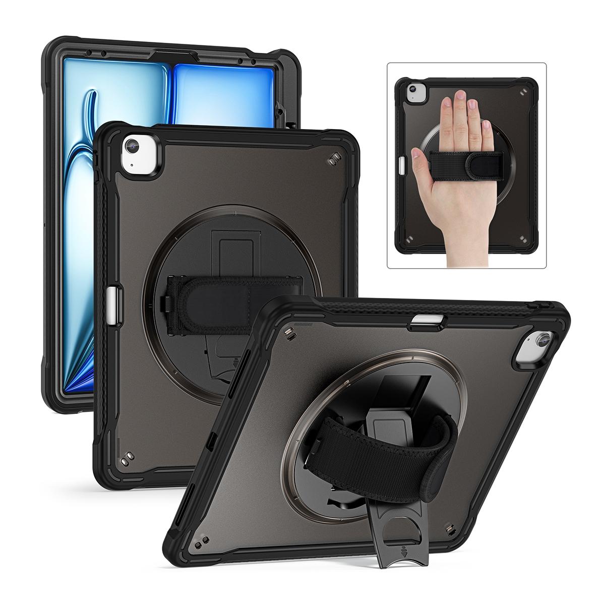 Funda 2 en 1 con soporte giratorio 360º y banda de mano para iPad Air 13 2024/2025/2026 / iPad Pro 12.9 2018-2022 - Negra