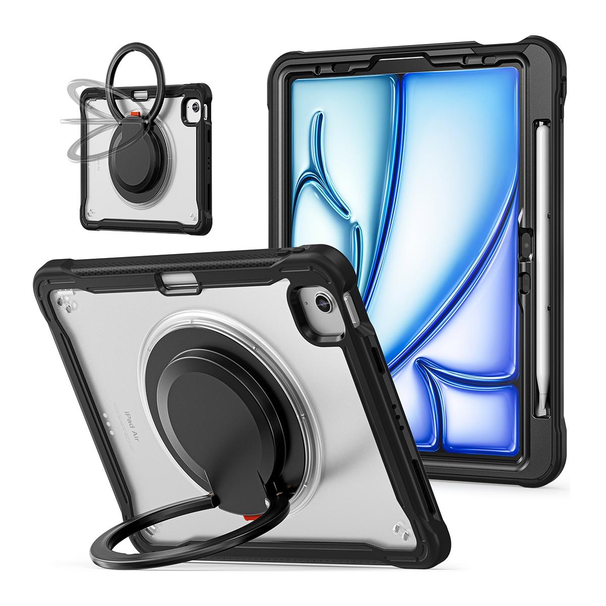 Funda 2 en 1 con soporte giratorio 360º para iPad Air 11 2024/2025/2026 / iPad Pro 11 2018-2022 / iPad Air 4/5 10.9 - Negra transparente