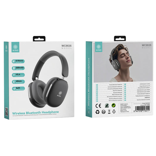 Ikrea WC9535 Auriculares Cascos Inalámbricos HD Bluetooth Tacto Suave 6 Horas Negro