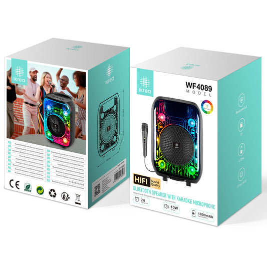 Ikrea WF4089 Altavoz HiFi Portátil Bluetooth con Micrófono Karaoke 10W Negro
