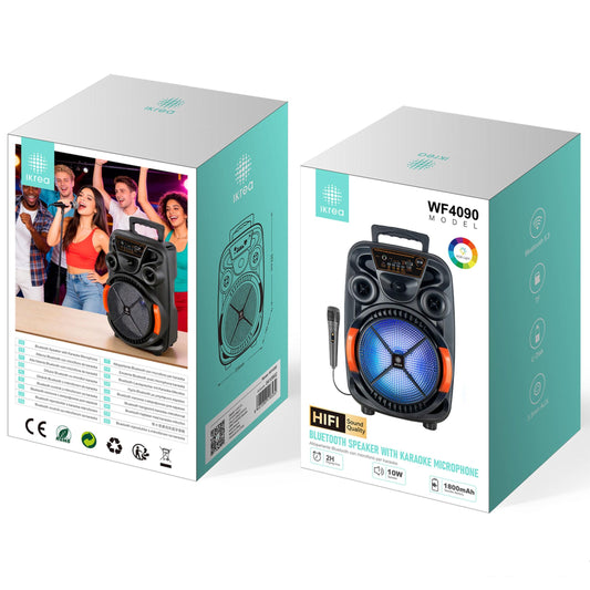 Ikrea WF4090 Altavoz HiFi Portátil Bluetooth con Asa y Micrófono Karaoke 10W Negro