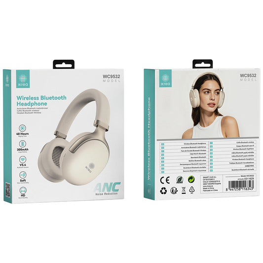 Ikrea WC9532 Auriculares Casco Inalámbricos Bluetooth 300mAh Blanco