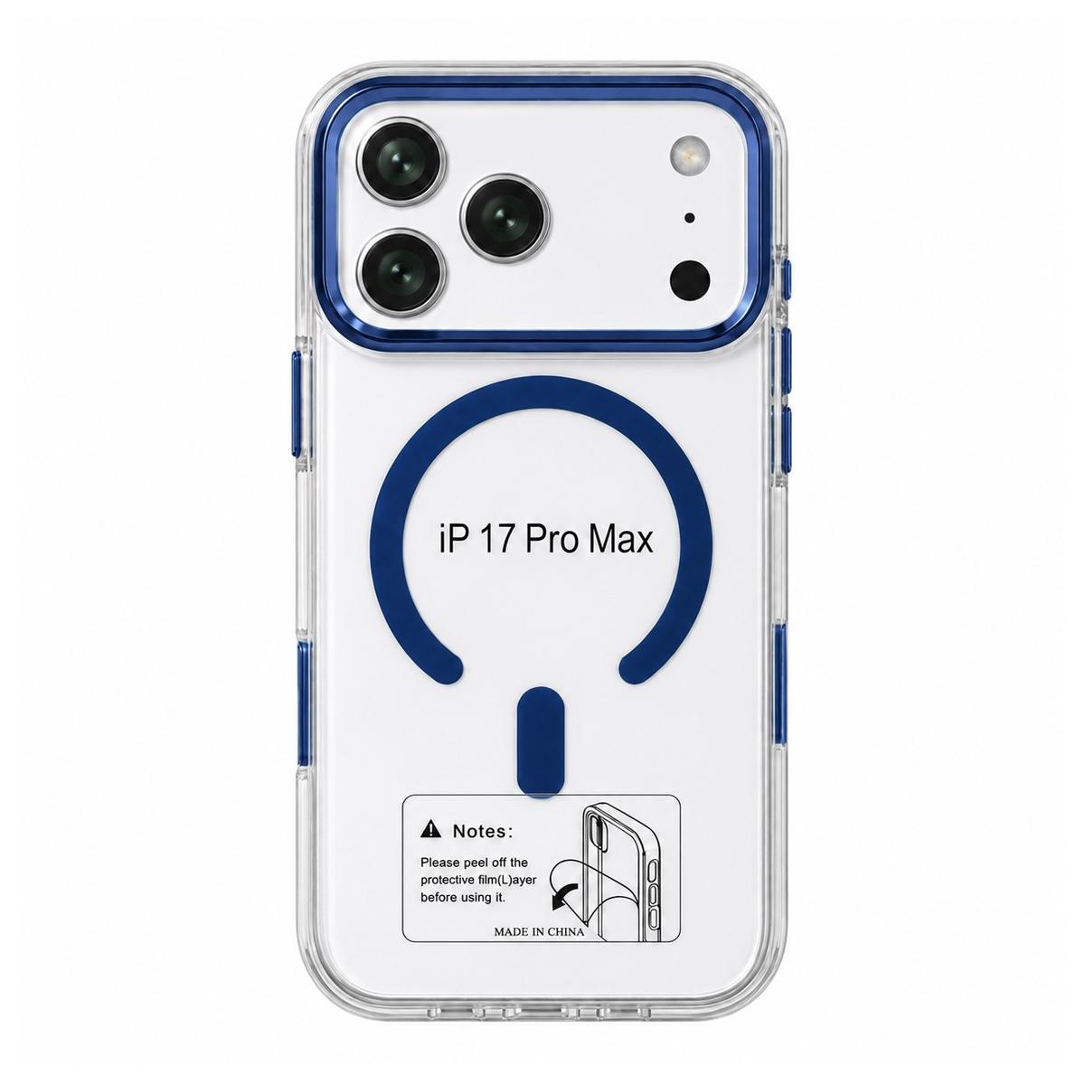 Funda magnética antigolpes transparente para iPhone 18 Pro Max - Azul