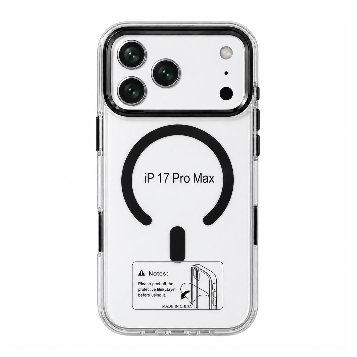 Funda magnética antigolpes transparente para iPhone 17 Pro Max - Negra