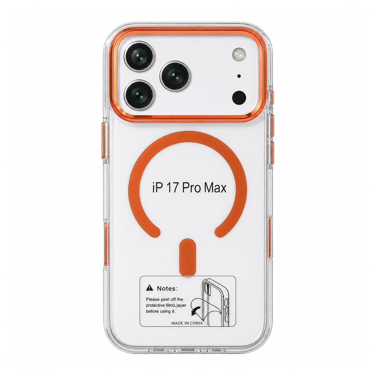 Funda magnética antigolpes transparente para iPhone 17 - Naranja