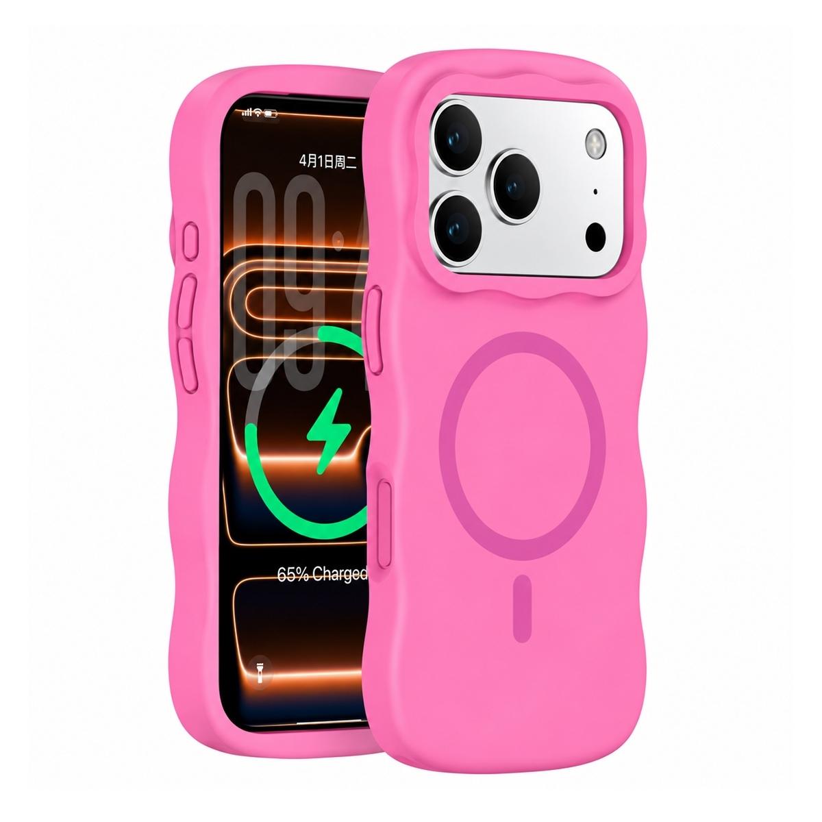 Funda magnética ondulada de silicona para iPhone 18 Pro Max - Fucsia
