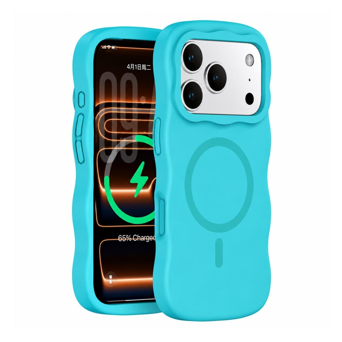 Funda magnética ondulada de silicona para iPhone 18 Pro Max - Azul cielo