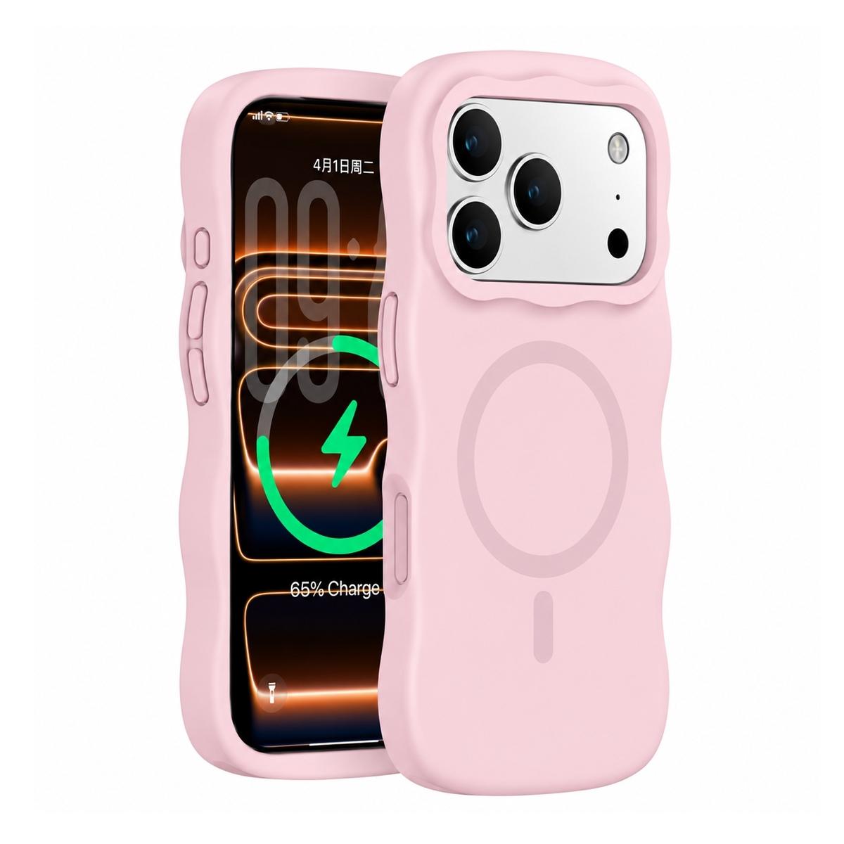 Funda magnética ondulada de silicona para iPhone 18 Pro - Rosa