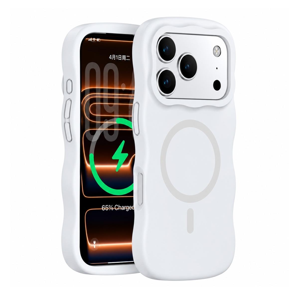 Funda magnética ondulada de silicona para iPhone 18 Pro - Blanca